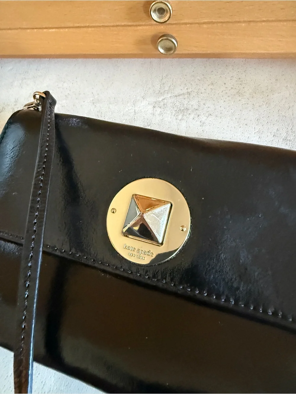 Kate Spade Black Patent Leather Crossbody Clutch Evening Bag